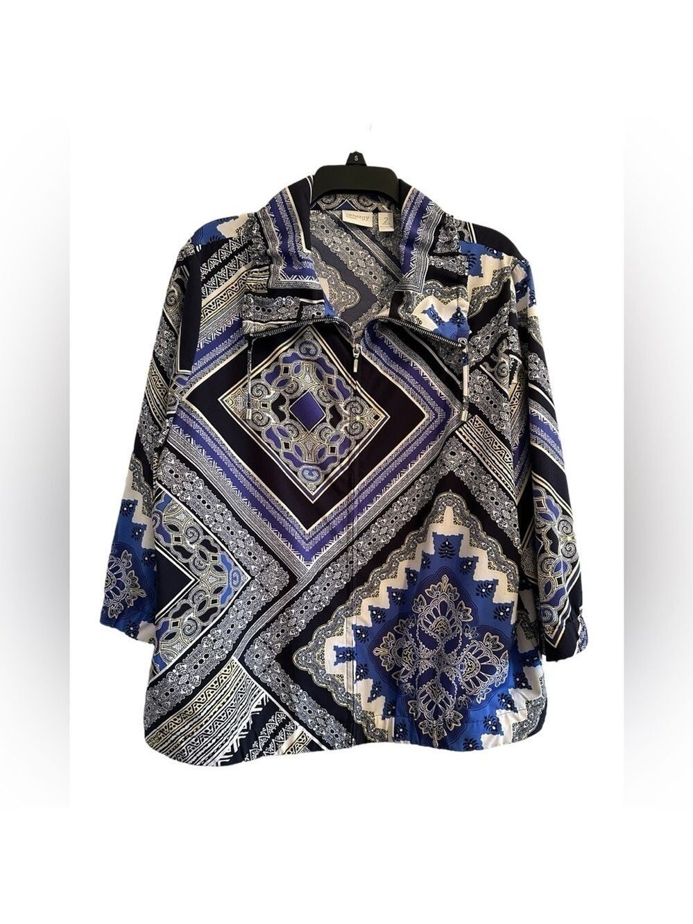 Chicos Boho Chic Geometric Jacket Womens 12 (Chico’s 2) Multicolor 3/4 Sleeves